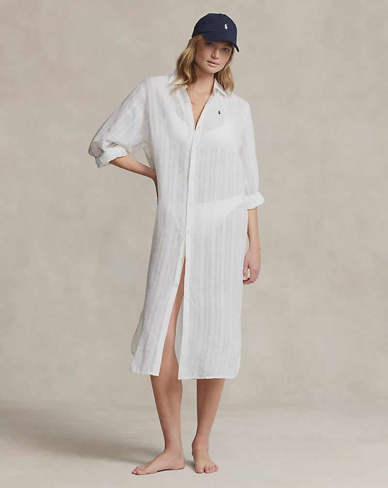 Ralph Lauren | Linen-Cotton Shirtdress Cover-Up | White