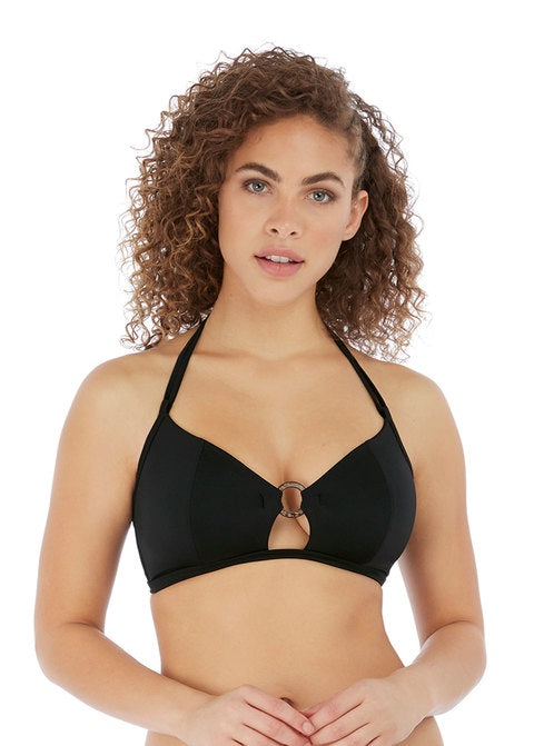 Freya BLACK Coco Wave Underwire Banded Halter Bikini Swim Top, US