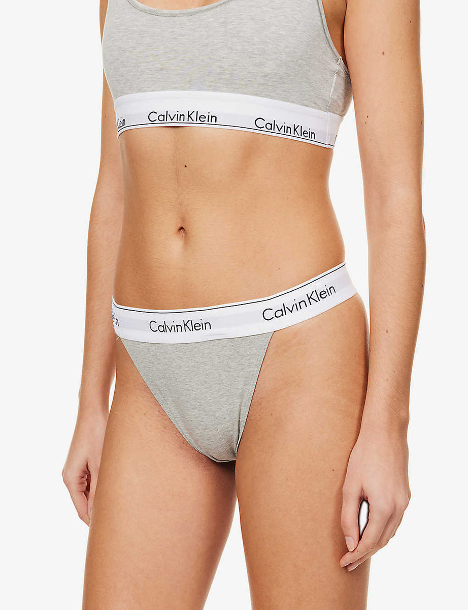 Calvin Klein Modern Cotton String Thong Brief In Grey