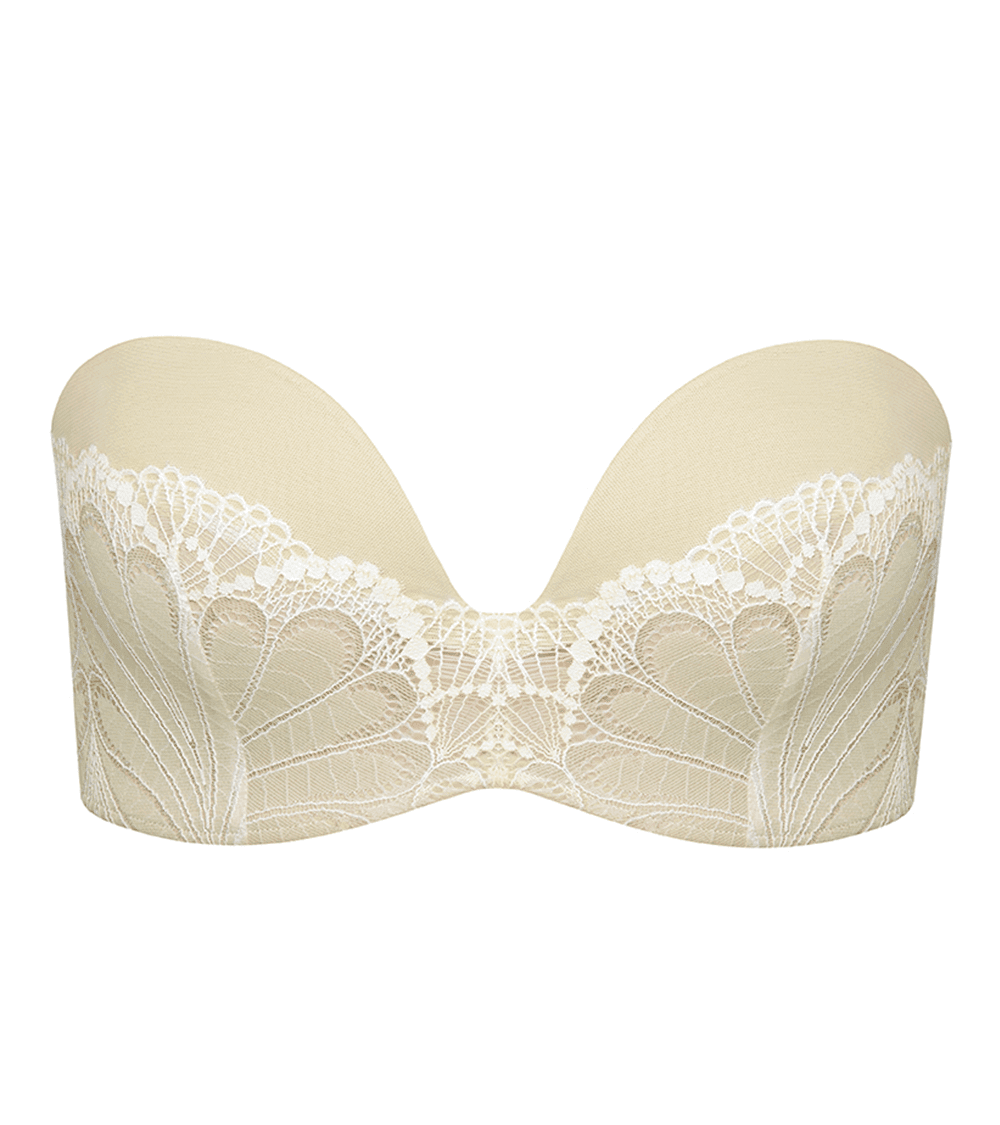 Ivory White Ultimate Glamour Strapless Push-Up Bra with Subtle Lace Details