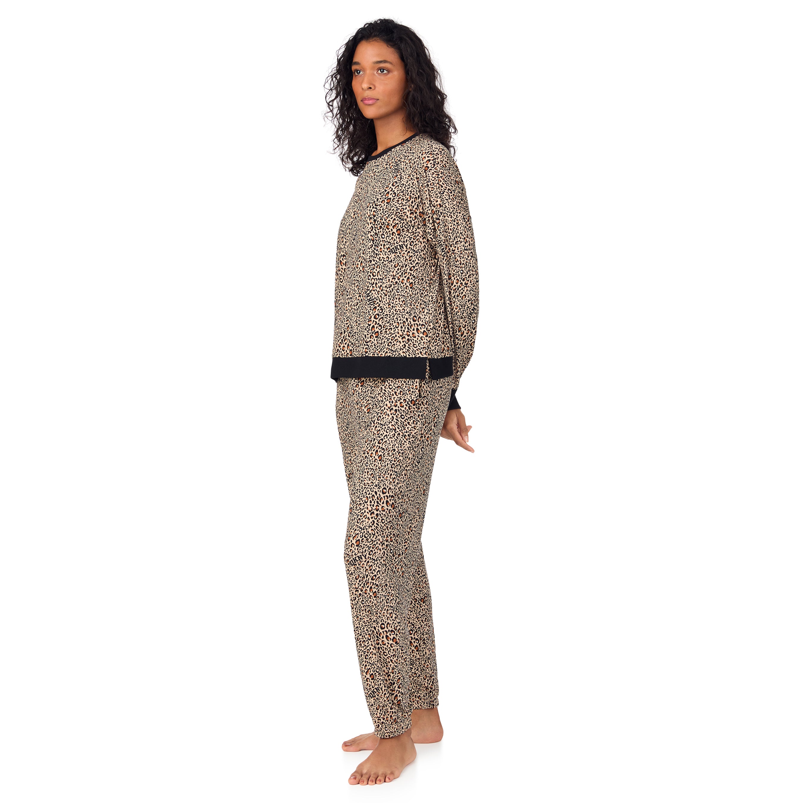 DKNY | Long Top & Jogger Sleep Set | Tan Cheetah Logo