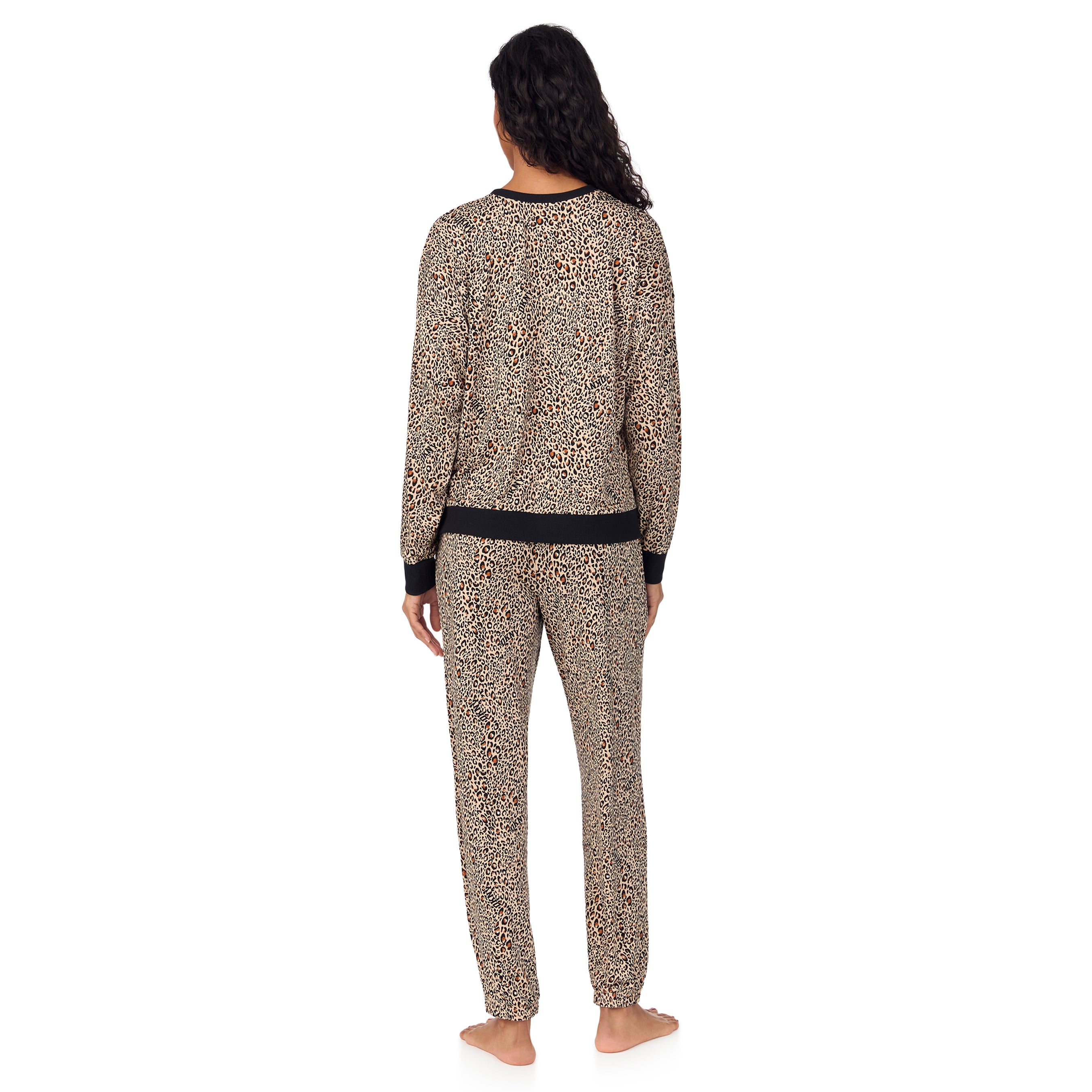 DKNY | Long Top & Jogger Sleep Set | Tan Cheetah Logo