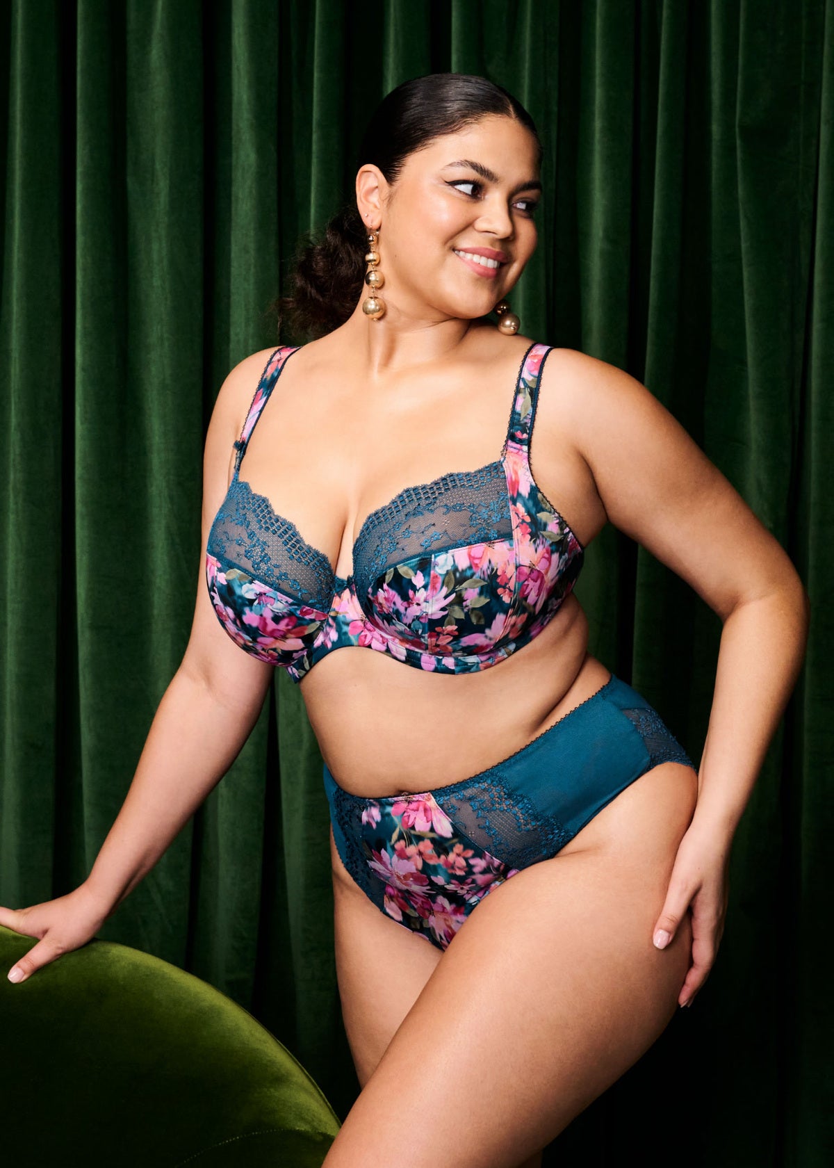 Elomi | Lucie Plunge Bra | Teal Floral