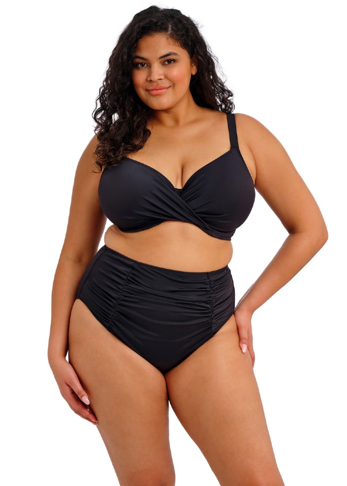 Elomi | Plain Sailing Wrap Front Plunge Bikini Top | Black