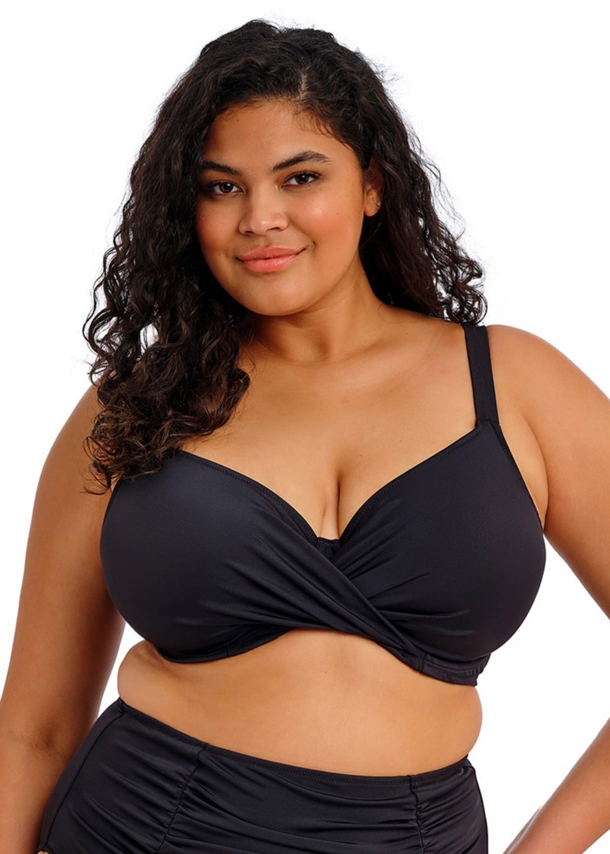 Elomi | Plain Sailing Wrap Front Plunge Bikini Top | Black