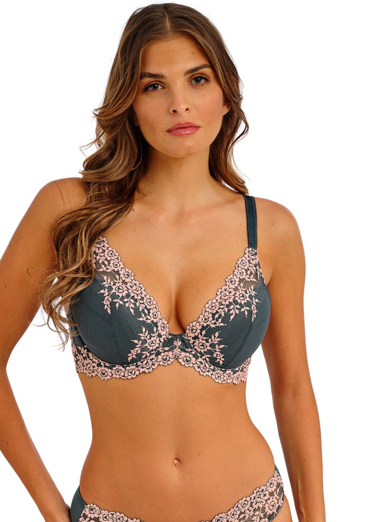 Wacoal | Embrace Lace Plunge | Dark Slate/ Cloud Pink