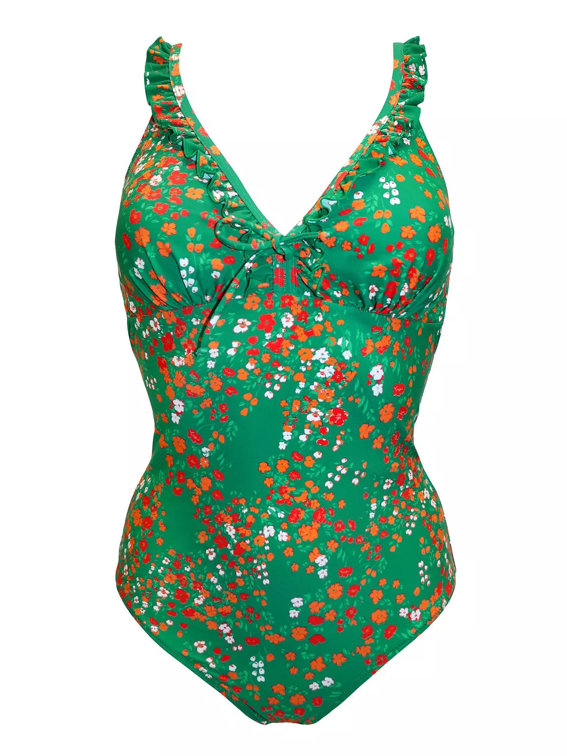 Pour Moi | Sicily Frill Tummy Control Swimsuit | Green Ditsy