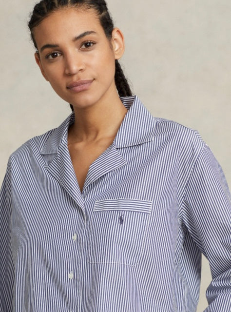 Polo Ralph Lauren | Crop Top & Boxer Poplin Pyjama Set | Navy Stripe