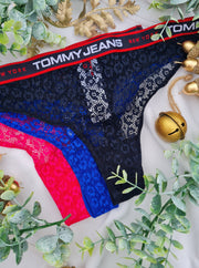 Tommy Hilfiger | 3 Pack Lace Thong | Pink/Ultra Blue
