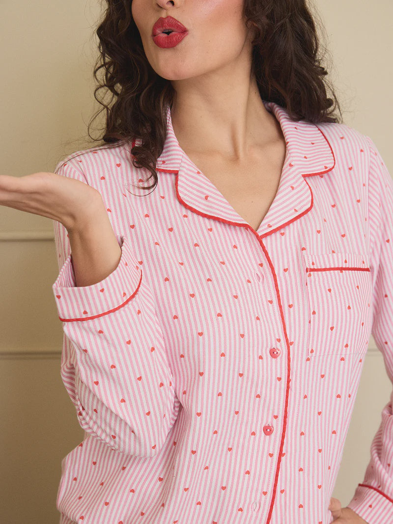 Stripe & Stare | Soft Brushed Woven Pyjama Top | Hearts