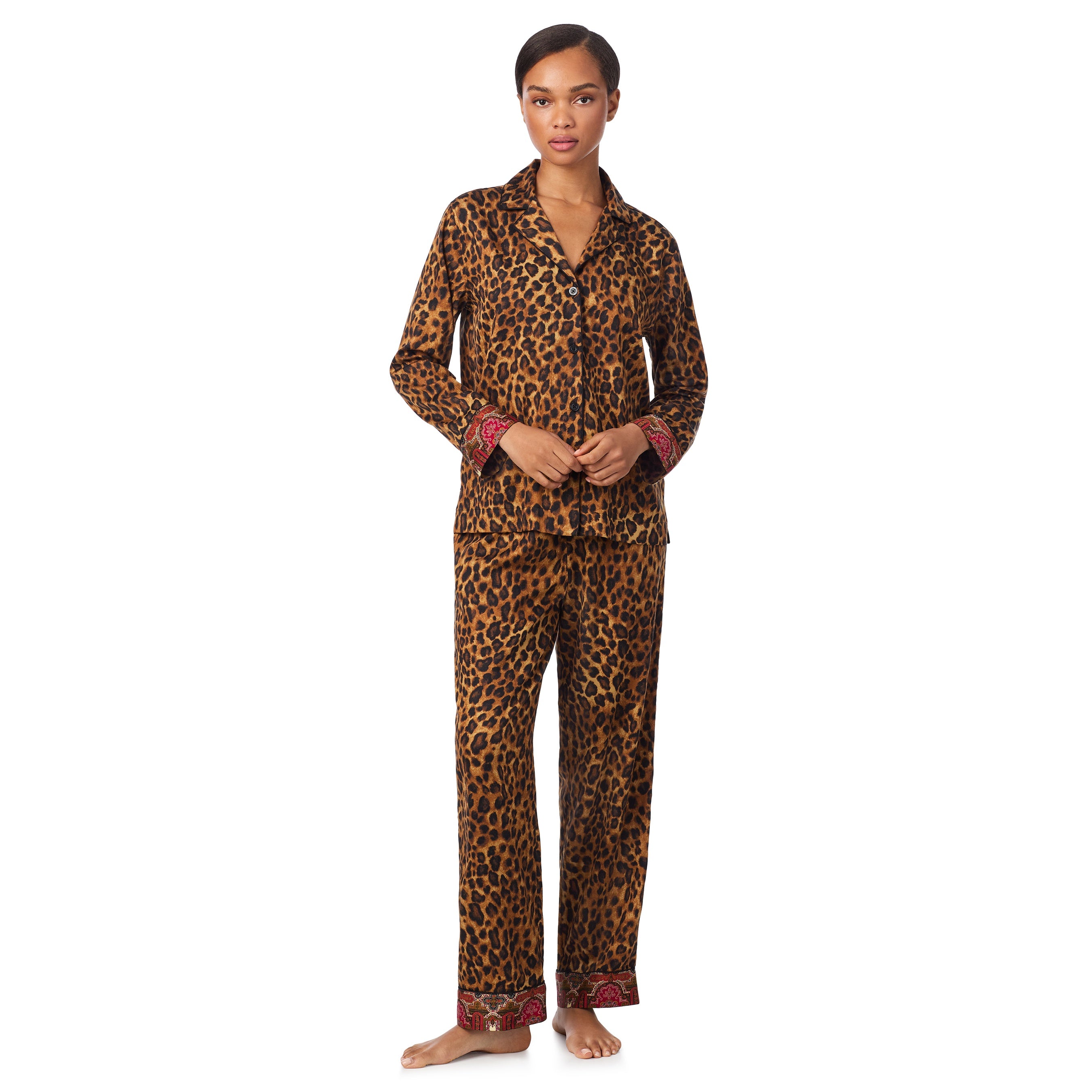 Ralph Lauren | Lauren Notch Collar Long Pyjama Set | Leopard