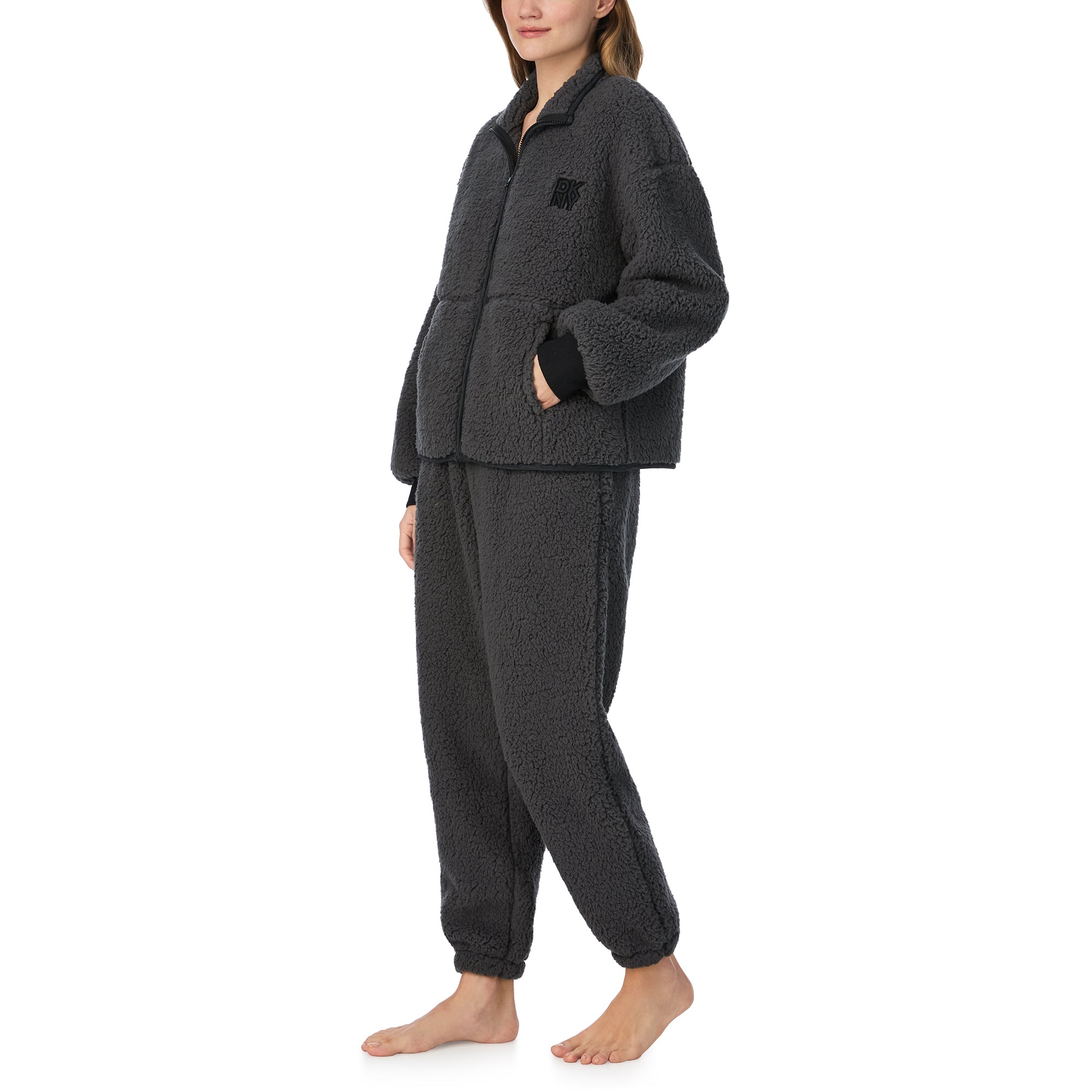 DKNY | Chill In Style Long Zip Top & Jogger Lounge Set | Dark Grey