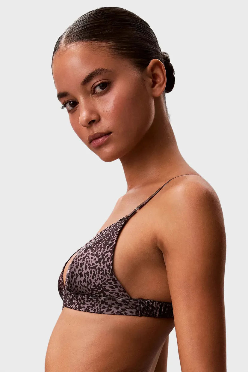 Calvin Klein | Satin Unlined Triangle Bralette | Tidal Animal Botanical Brown