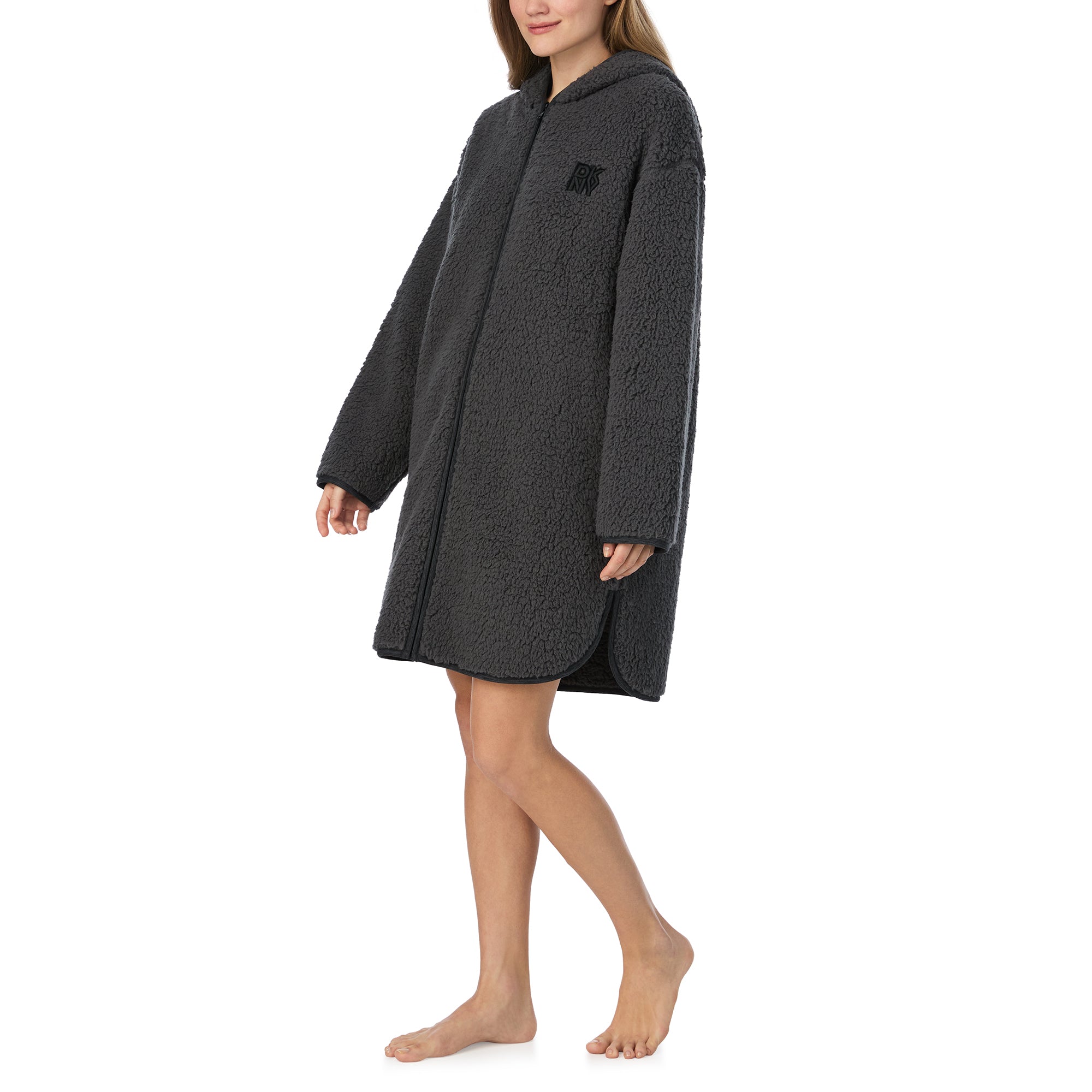 DKNY | Chill In Style Hooded Short Zip Robe | Dark Grey