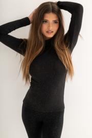 Pour Moi|Second Skin Thermal Roll Neck Top|Glitter Black