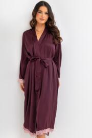 Pour Moi | Dusk Satin and Lace Kimono Sleeve Dressing Gown | Wine