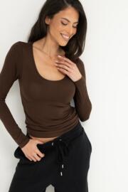 Pour Moi|Second Skin Thermal Long Sleeve Top|Chocolate