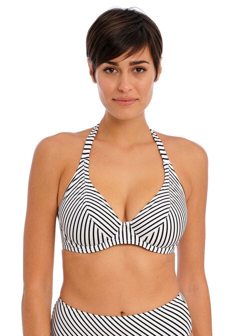 Freya | Jewel Cove Halter Bikini Top | Stripe Black