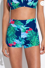 Pour Moi | Kefalonia High Waist Short Bikini Brief | Navy Tropical