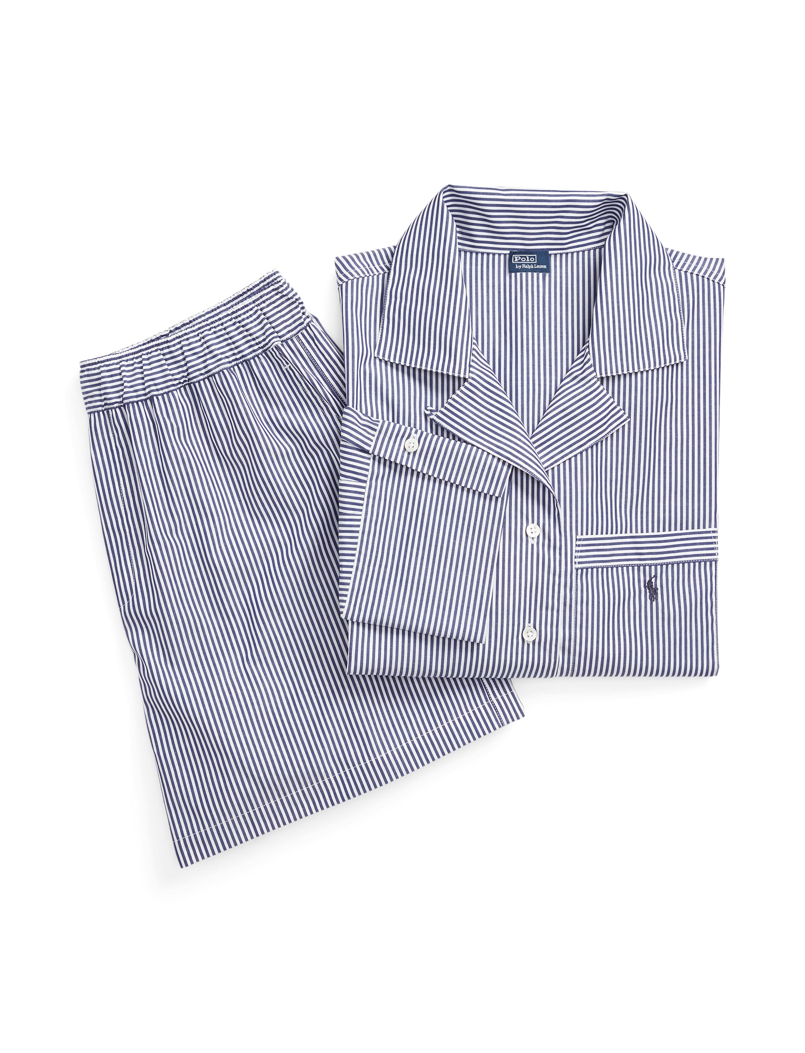 Polo Ralph Lauren | Crop Top & Boxer Poplin Pyjama Set | Navy Stripe