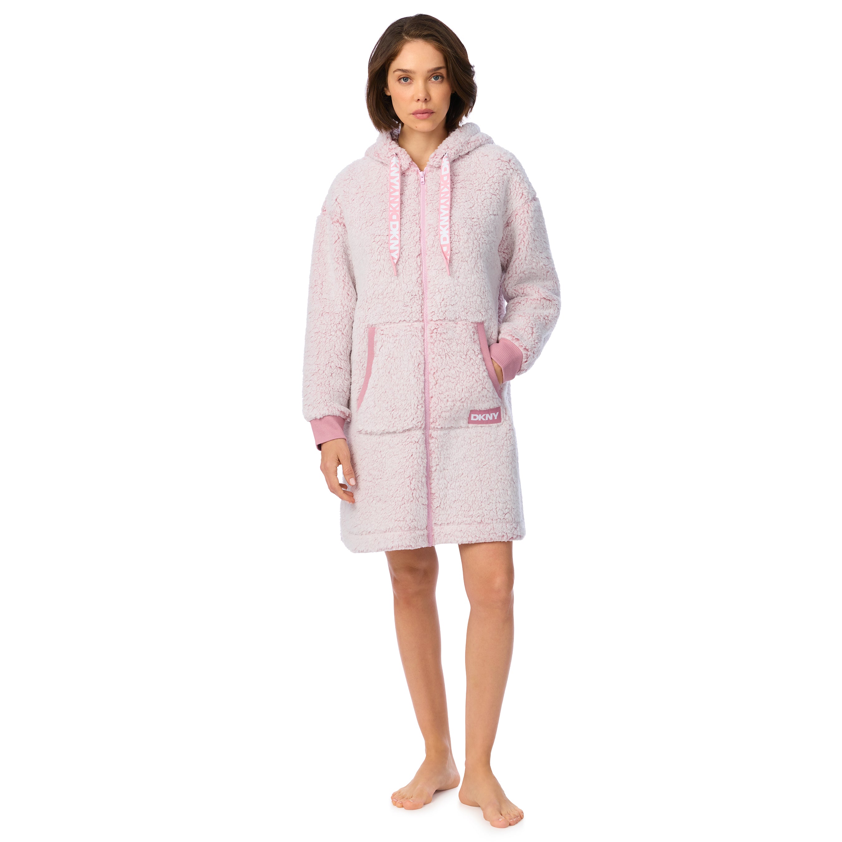 DKNY | Chill As Can Be Hooded Short Zip Robe | Blush