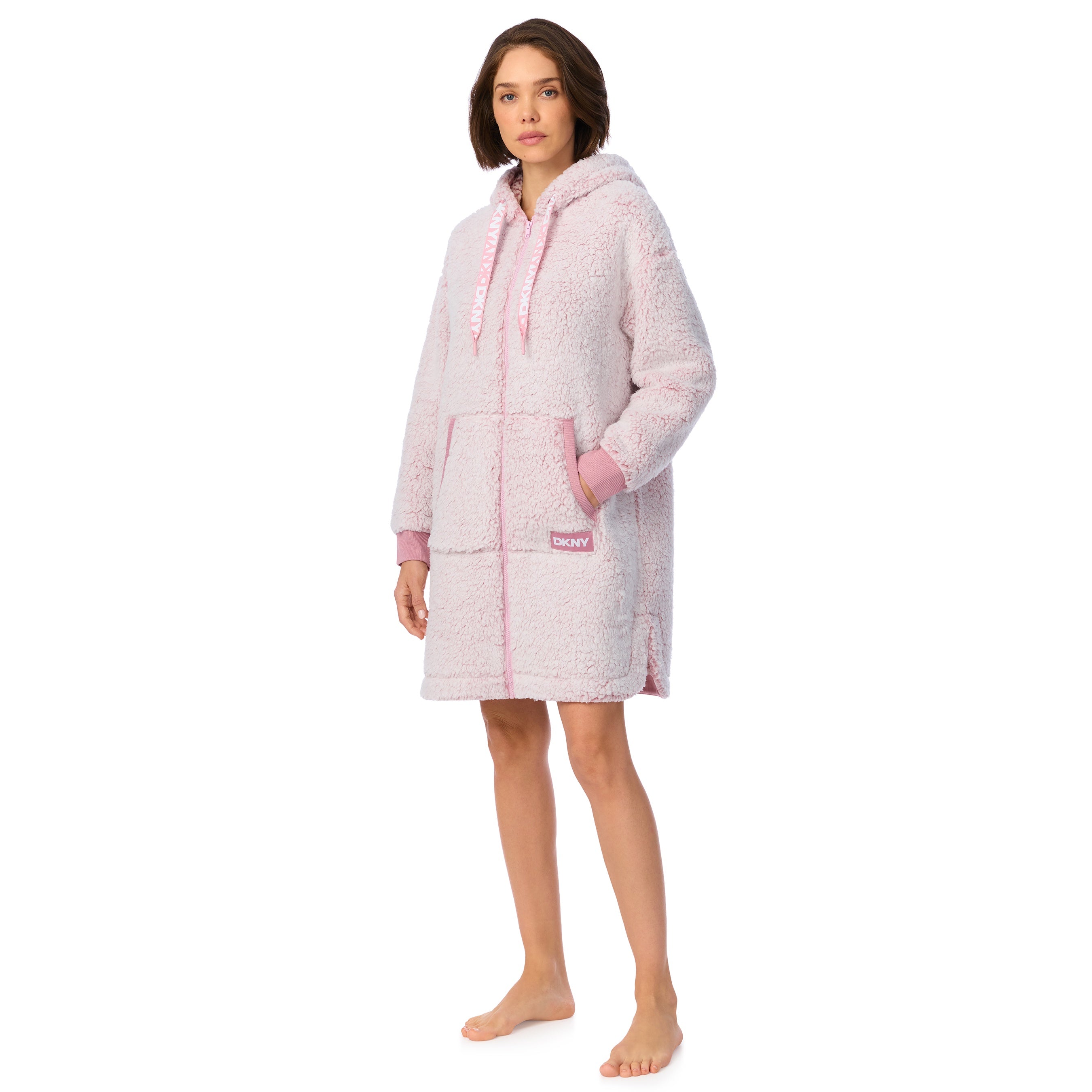 DKNY | Chill As Can Be Hooded Short Zip Robe | Blush