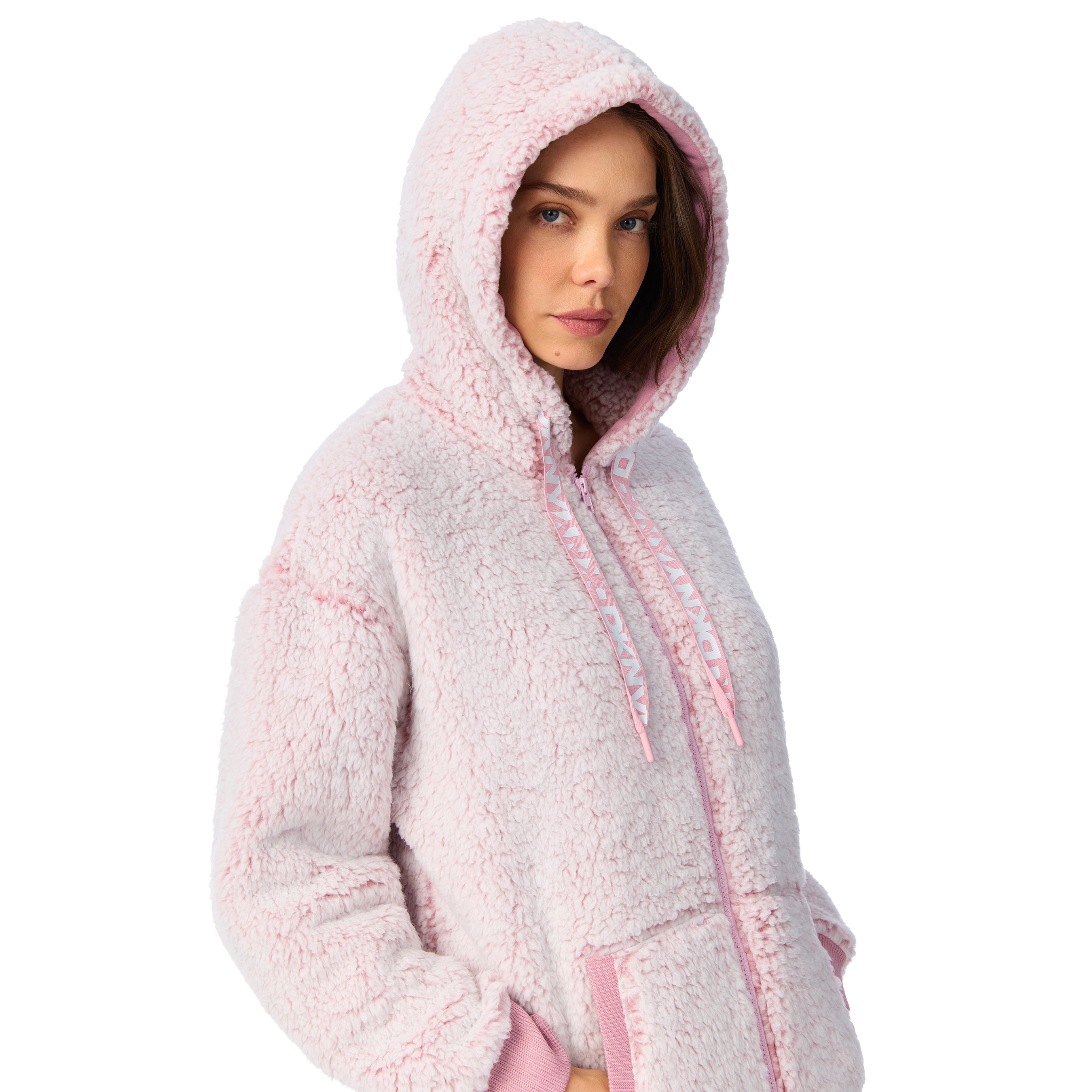 DKNY | Chill As Can Be Hooded Short Zip Robe | Blush