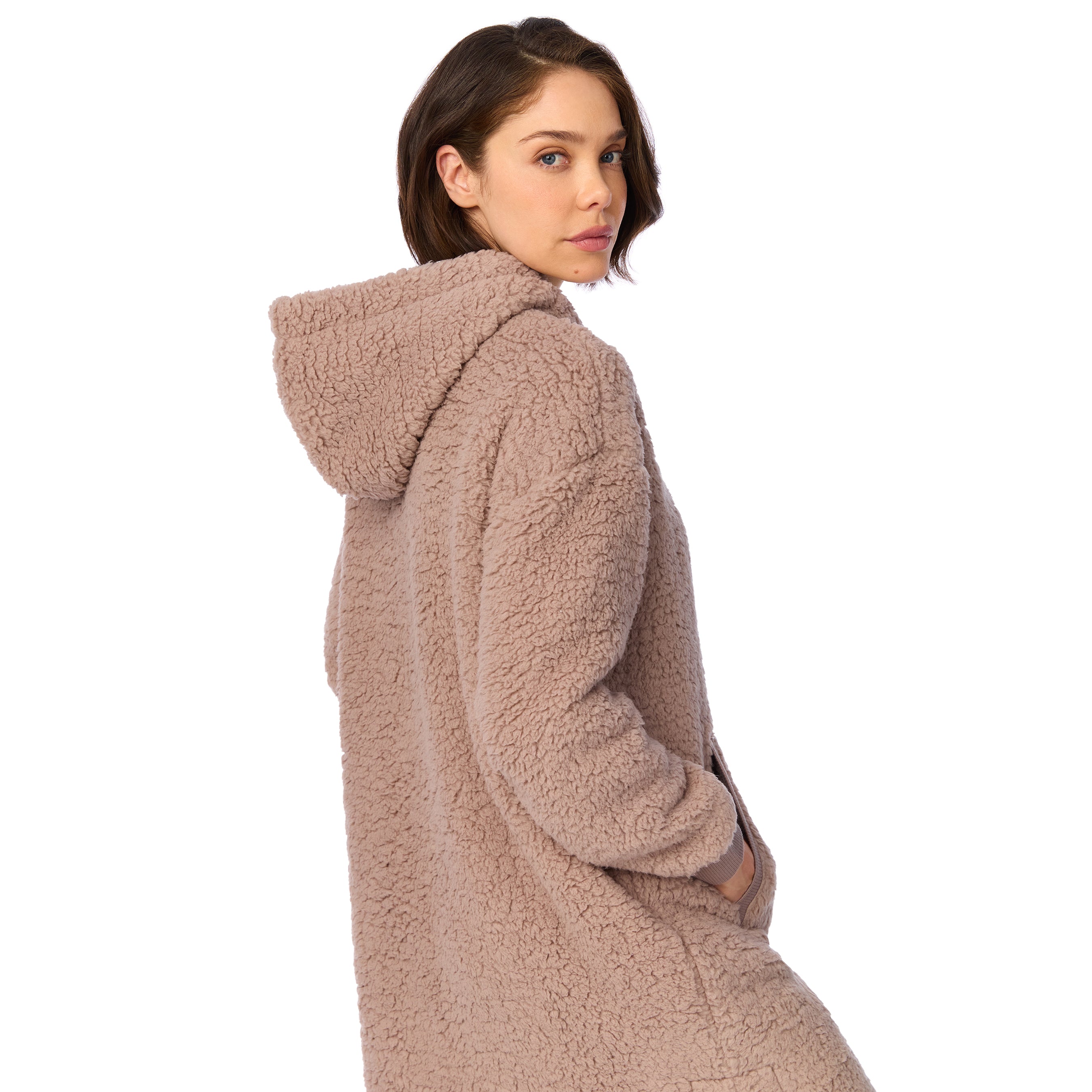 DKNY | Chill As Can Be Hooded Short Zip Robe | Taupe