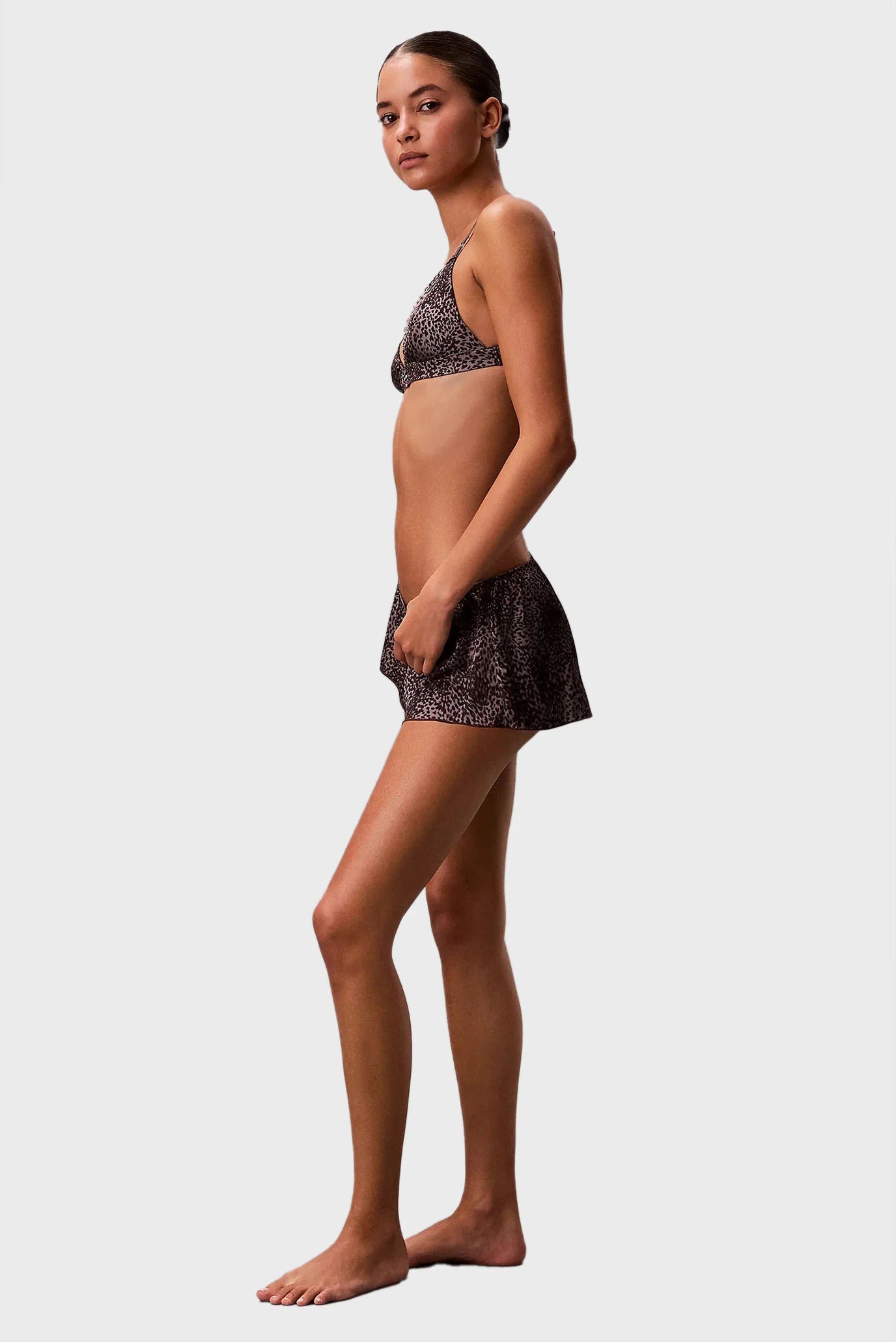 Calvin Klein | Satin Boy Shorts | Tidal Animal Botanical Brown