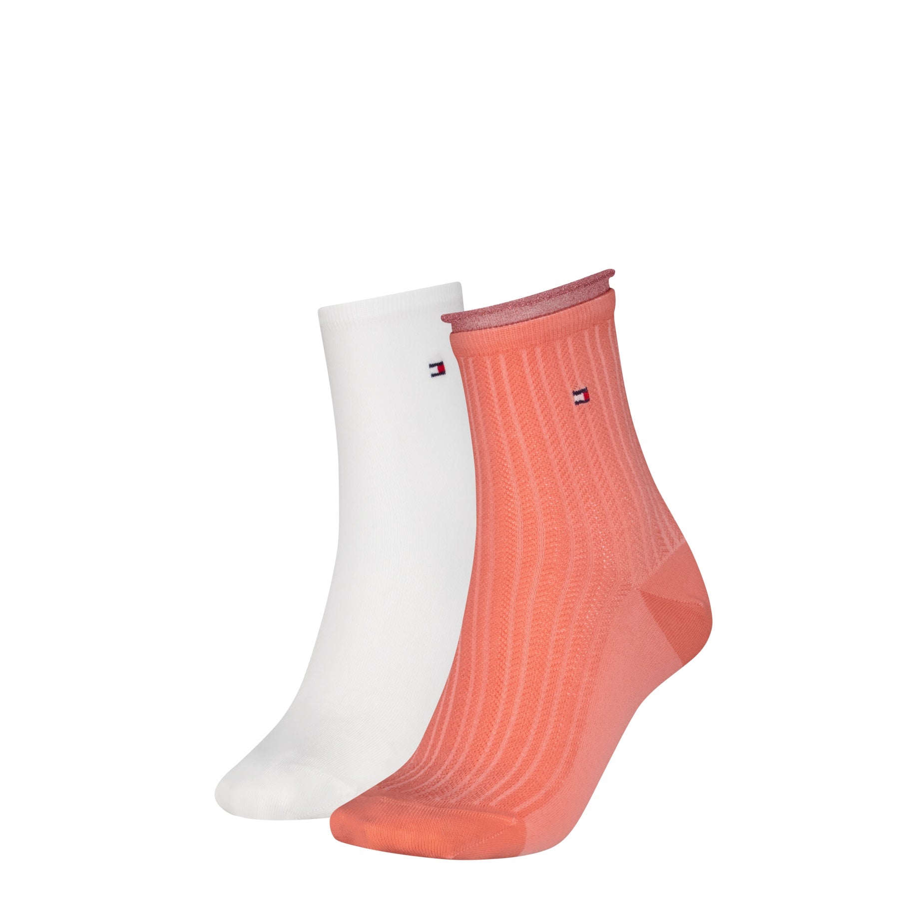 Tommy Hilfiger | 2 Pack Flag Embroidery Short Socks | Coral Shimmer/White