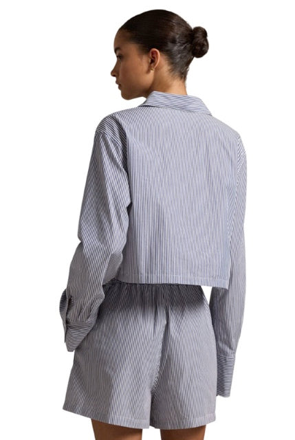 Polo Ralph Lauren | Crop Top & Boxer Poplin Pyjama Set | Navy Stripe
