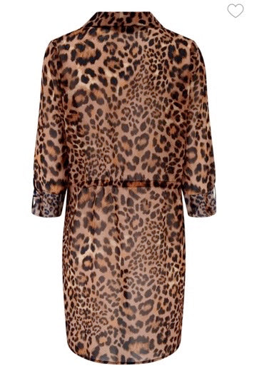 Pour Moi | Chiffon Button Through Beach Shirt | Leopard