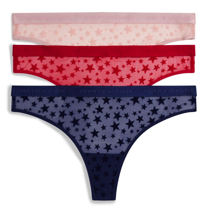 Tommy Hilfiger | Gift 3 Pack Thongs | Preppy Navy/ Foggy Pink/ Med Red
