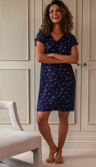 Pour Moi | Sofa Loves Lace T-Shirt Hidden Support Chemise | Navy/ Blue Floral