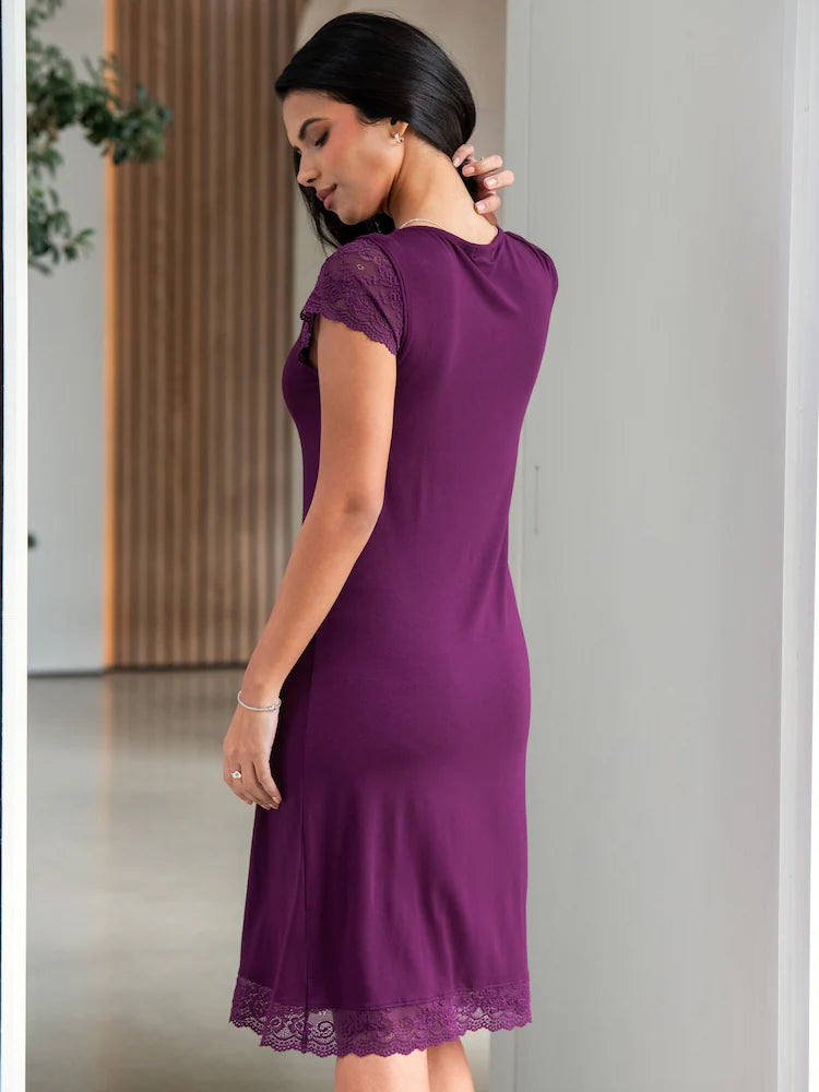 Pour Moi | Bamboo Jersey Lace Hidden Support Midi Chemise | Plum