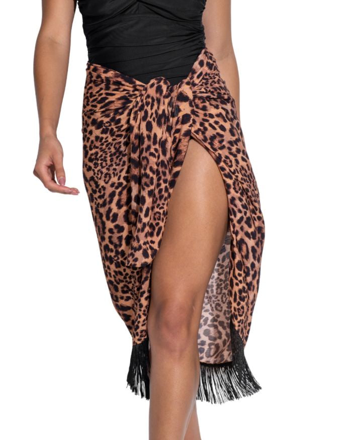 Pour Moi | Fringe Trim Crinkle Multiway Sarong | Leopard