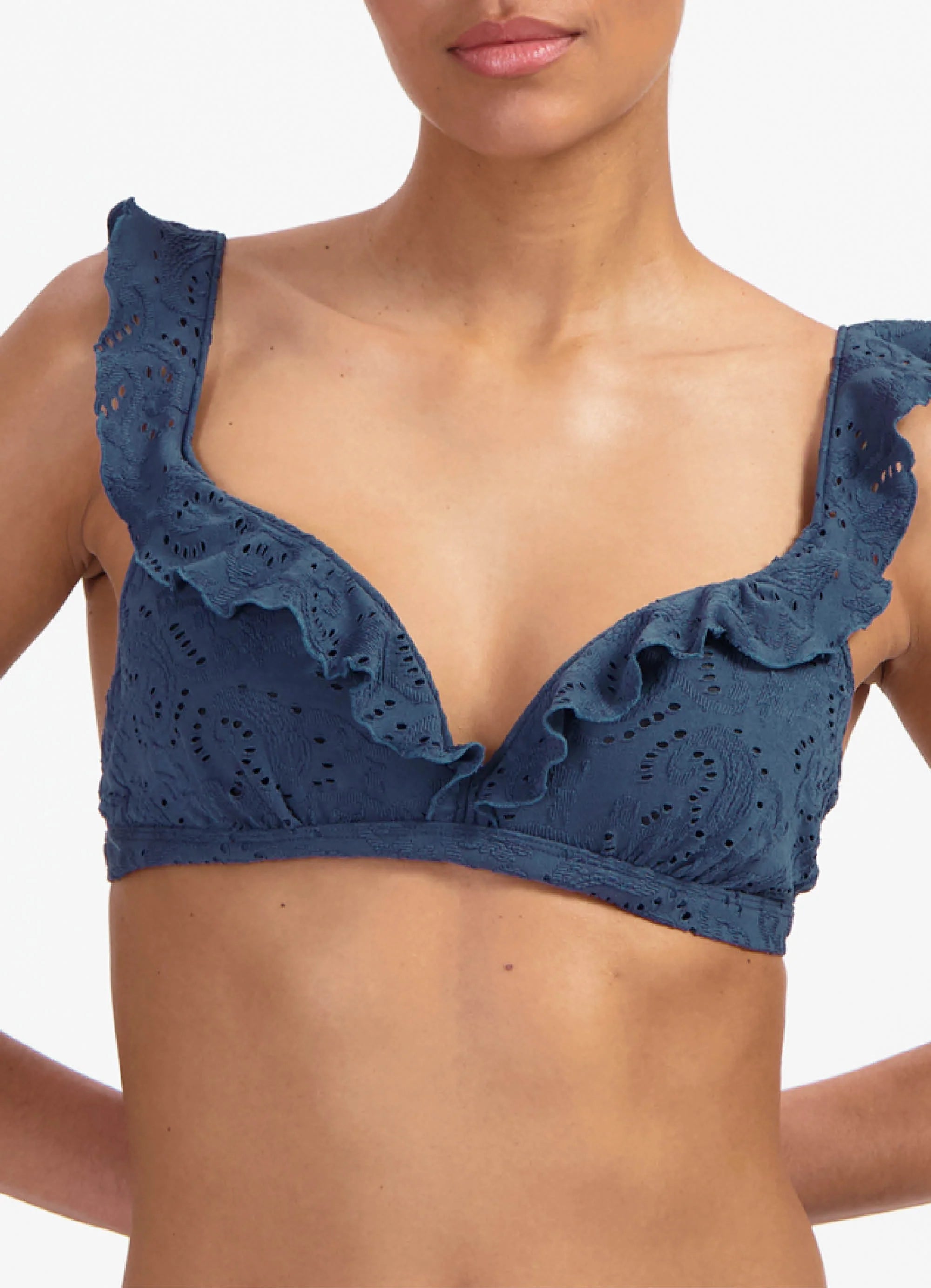 Beachlife | Embroidery Ruffle Bikini Top | Nightsky