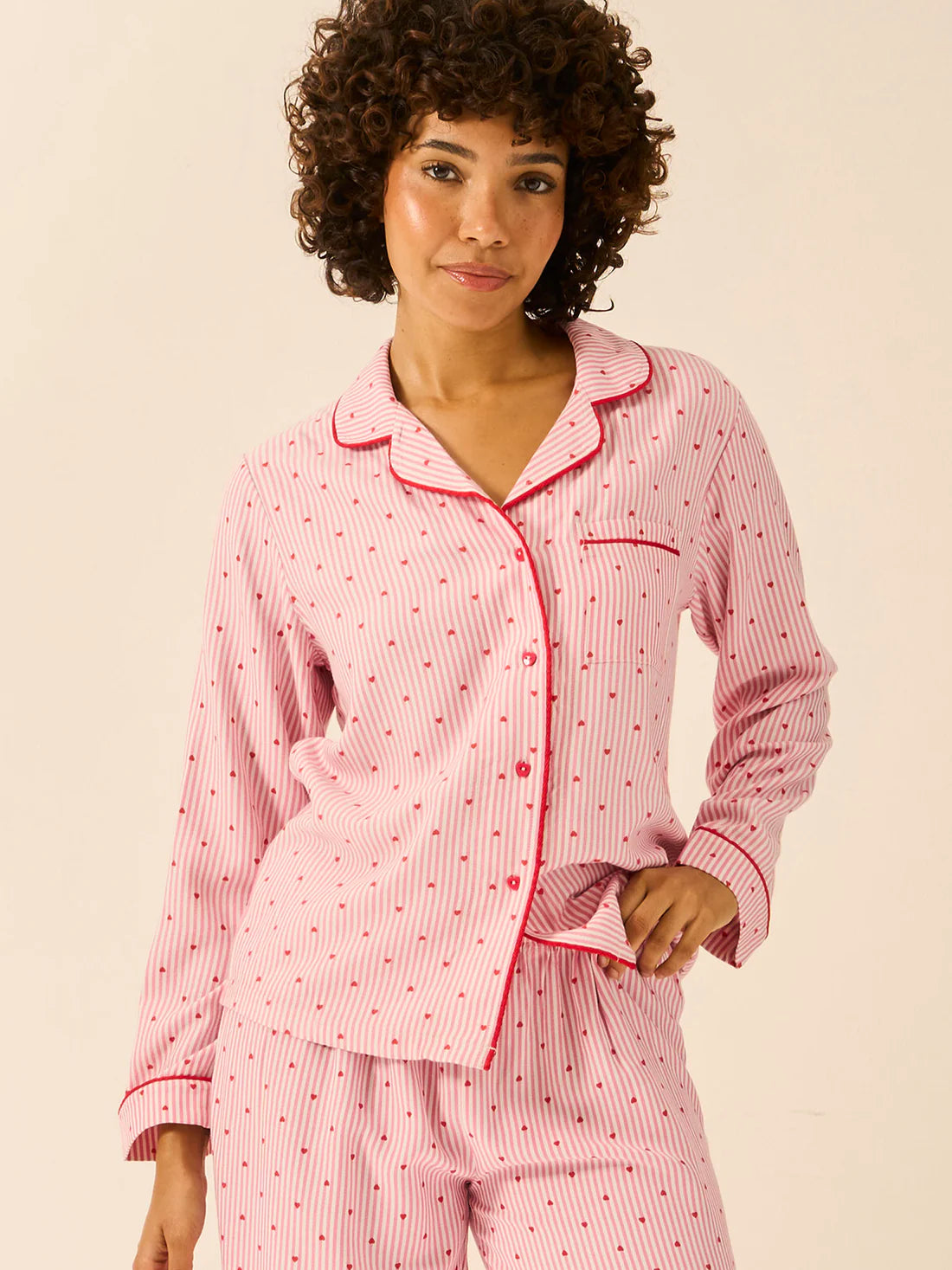 Stripe & Stare | Soft Brushed Woven Pyjama Top | Hearts