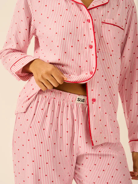 Stripe & Stare | Soft Brushed Woven Pyjama Bottoms | Hearts