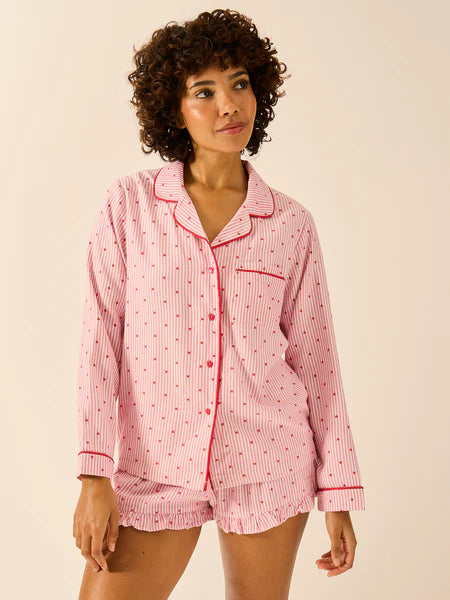 Stripe & Stare | Soft Brushed Woven Frill Pyjama Shorts | Hearts