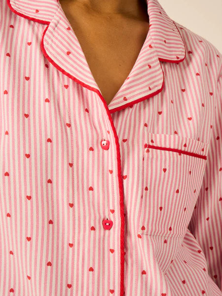 Stripe & Stare | Soft Brushed Woven Pyjama Top | Hearts