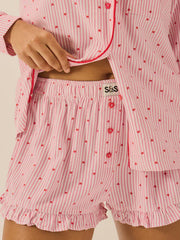 Stripe & Stare | Soft Brushed Woven Frill Pyjama Shorts | Hearts