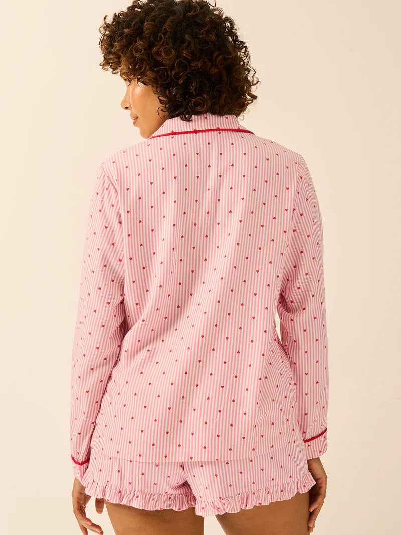 Stripe & Stare | Soft Brushed Woven Frill Pyjama Shorts | Hearts