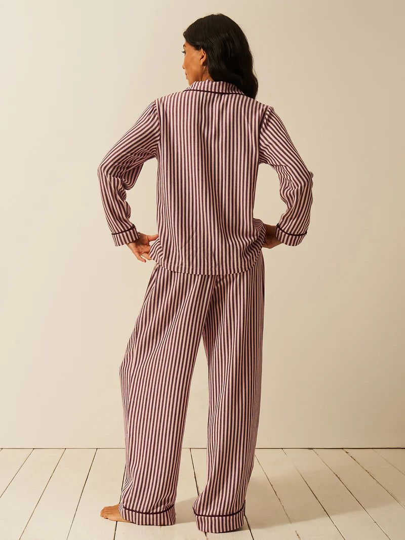 Stripe & Stare | Soft Brushed Woven Pyjama Top | Black Cherry