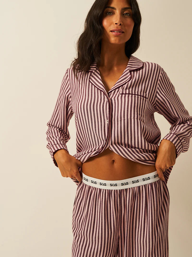 Stripe & Stare | Soft Brushed Woven Pyjama Bottoms | Black Cherry