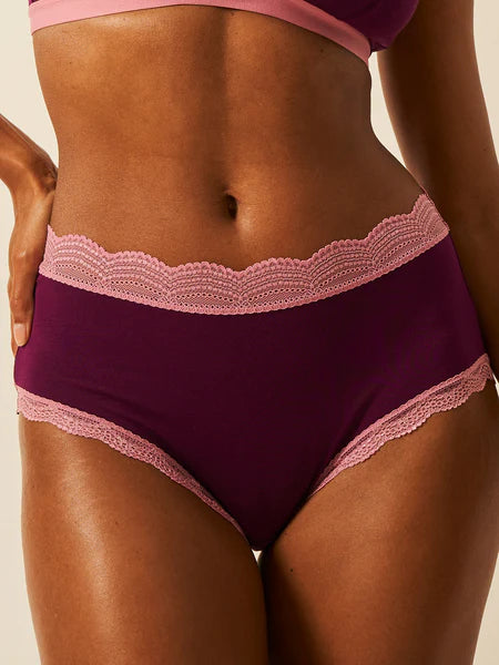 Stripe & Stare | High Rise Knicker |  Black Cherry/ Dusky Pink