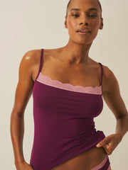 Stripe & Stare | Square Lace Cami | Black Cherry/ Dusky Pink