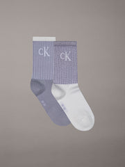 Calvin Klein | 2 Pack Striped Crew Socks | Purple/White