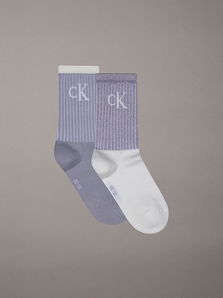 Calvin Klein | 2 Pack Striped Crew Socks | Purple/White