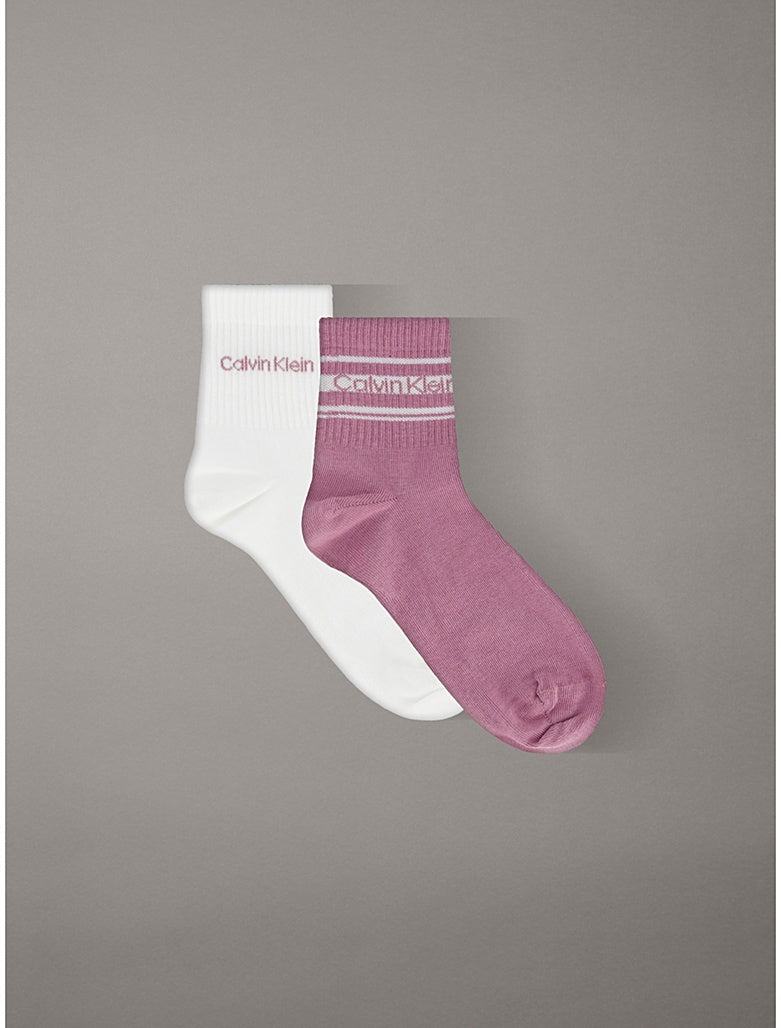 Calvin Klein | 2 Pack Logo Stripe Short Socks | Vintage Plum